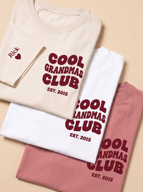T-Shirt Cool Grandmas Club and Grandchildren's Names on Sleeve